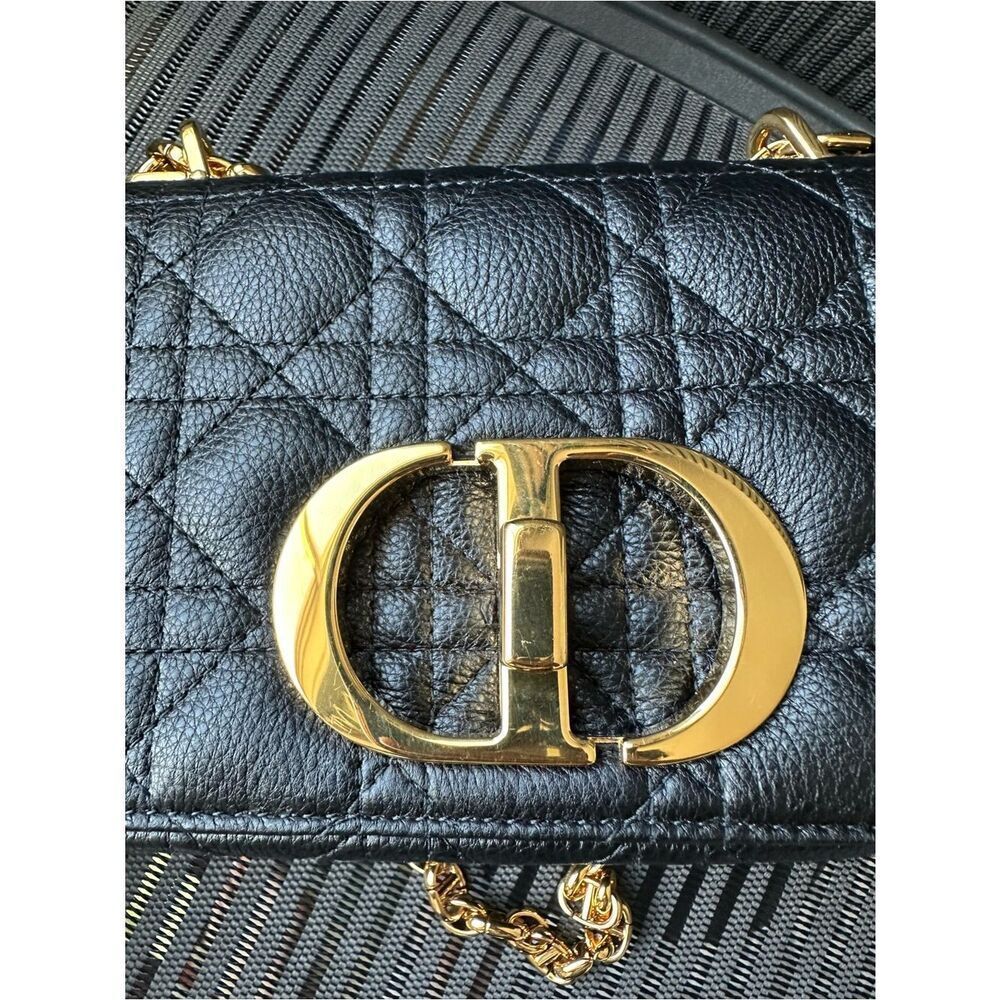 NEW Dior Caro Small Crossbody Shoulder Bag Black Gold Supple Cannage Leather - Picture 7 of 14